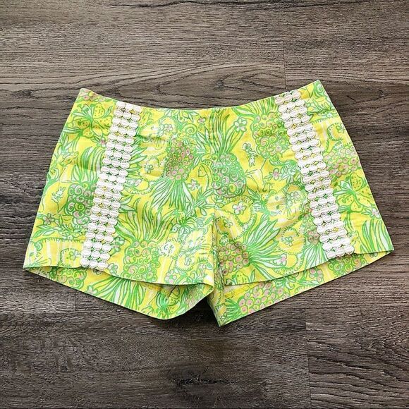 New Lilly Pulitzer Women's Sweet Tart Tropical Green Yellow Shorts Size 0 - Picture 1 of 7